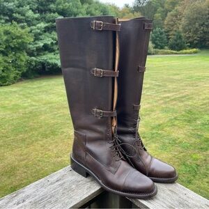 J Peterman tall boots field riding equestrian steampunk leather brown vtg 6.5